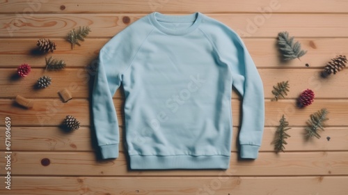 mockup of blank light blue thick sweatshirt with no design
