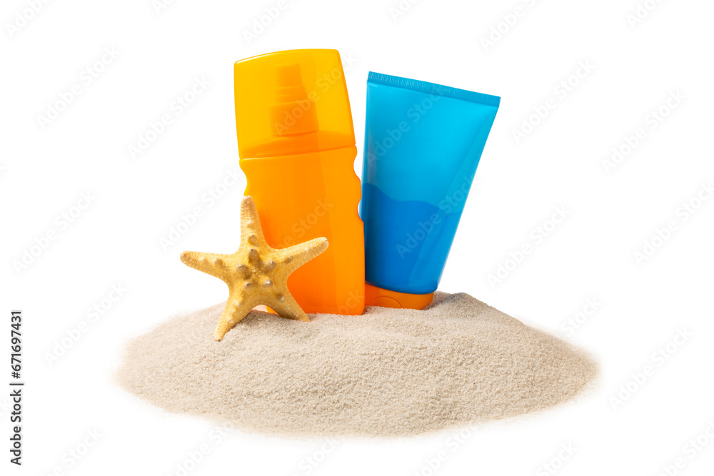 Sunscreen isolated on white background. SPF cream. Sun protection. UV protection. Summer. Vacation concept Sunscreen isolated on white background. SPF cream. Sun protection. UV protection. Summer. Vacation concept