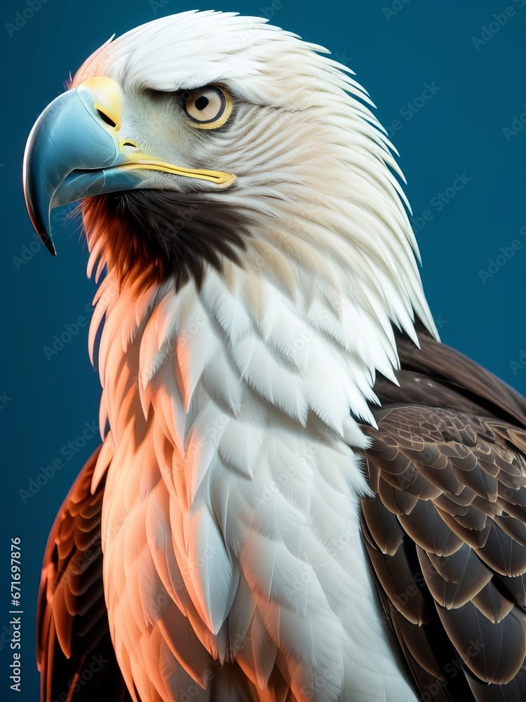 Obraz premium a eagle a suit looking at the camera, animal photography, art photography, blue backgr