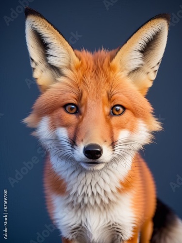 a fox a suit looking at the camera, animal photography, art photography, blue backgr
