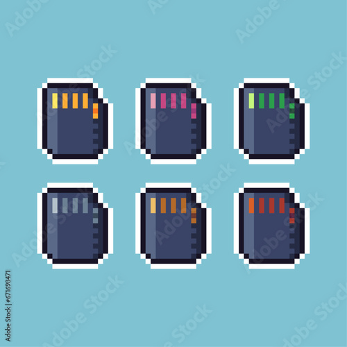 Pixel art sets of sd card with variation color item asset. Simple bits of storage card pixelated style. 8bits perfect for game asset or design asset element for your game design asset.
