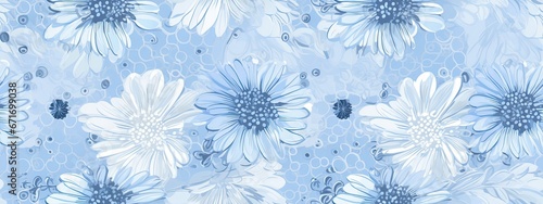 Seamless pastel blue floral fabric pattern. Abstract cute aboriginal dot art flowers background texture. Boy's birthday, baby shower, nursery wallpaper design