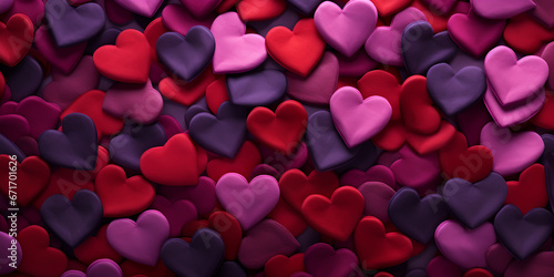 Colorful heart symbols as a panorama background Valentine's day background with colorful hearts on dark blue background, generative AI