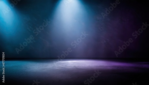 violet studio background with direct lighting. Empty room with monochromatic wall and floor, spot light and shadow. Vector banner for product presentation, realistic template of photography space.