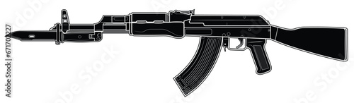 Vector illustration of soviet assault carbine with bayonet. Black. Left side.