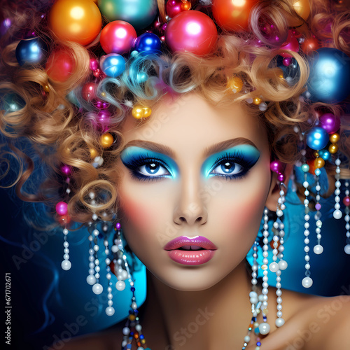 woman with colorful pearls in her hair