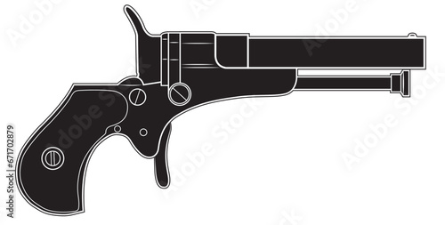 Vector illustration of little gun Derringer Guardian. Black. Right side.