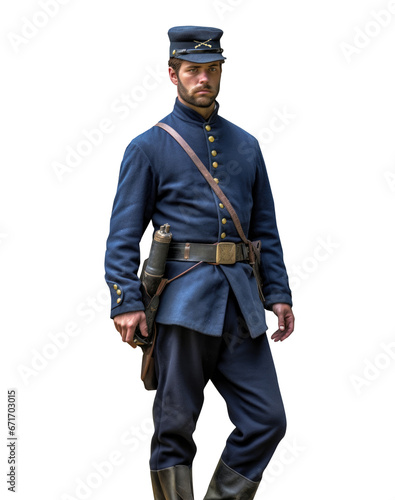 Civil war soldier -  Blue uniform - Transparent PNG background. Blue Cap. Colorized and restored old photography style.  photo