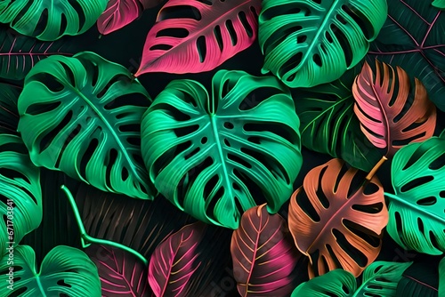 photo neon tropical monstera leaf banner