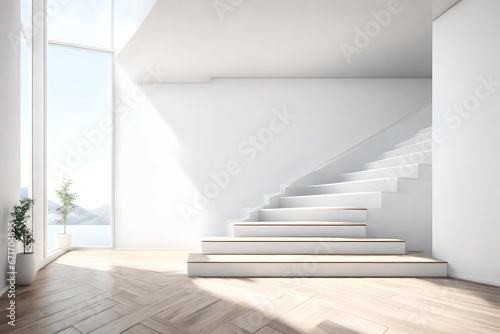 White empty room interior with stairs 
