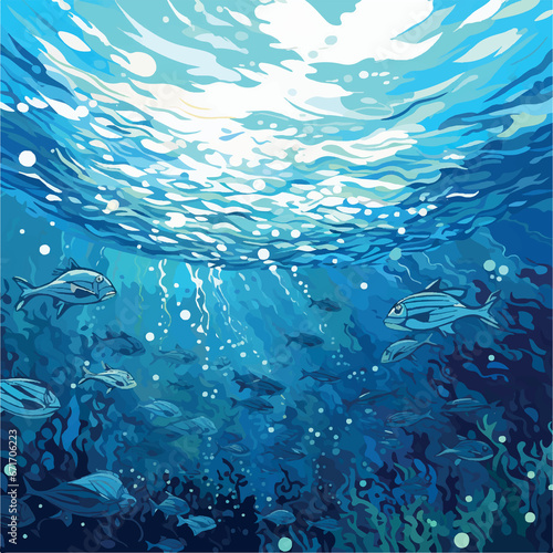  Illustration of painting ocean light blue background