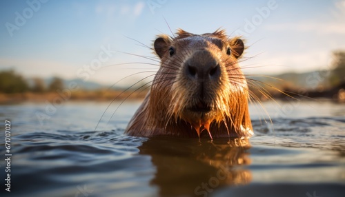 Photo of a Close-Up Portrait of a Capybara in Its Natural Habitat