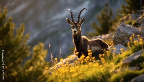 Photo of a Chamois Standing Tall in the Lush Green Grass