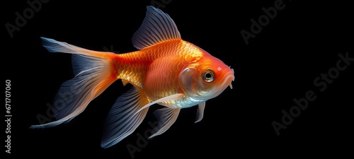 Animals gold fishes pets aquarium freshwater fish background - sweet cute goldfish (cyprinidae) swimming, isolated on black background