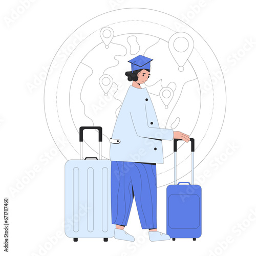 Young person traveling abroad. Brain drain.