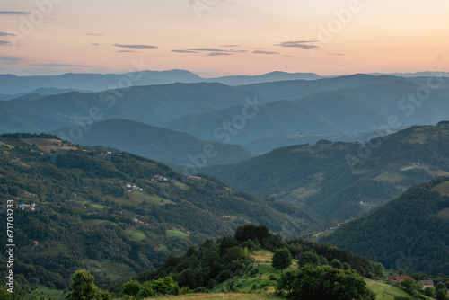 A view of the mountains illuminated by sunlight