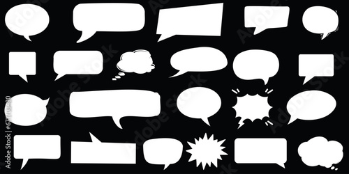 speech bubble collection Vector illustration, black and white, various shapes and sizes, isolated on background. Perfect for communication, dialogue, chat, message, cartoon design