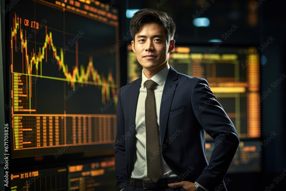 Fototapeta premium Asian Man Financial Advisor Employment Attractive Backdrop Generative AI