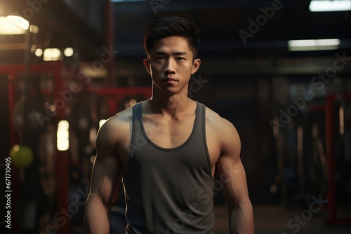 Asian Man Fitness Trainer Employee Attractive Background Generative AI