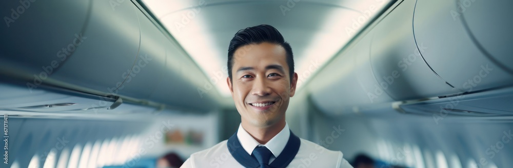 Asian Male Flight Attendant Professional Environment Generative AI Asian Male Flight Attendant Professional Environment Generative AI