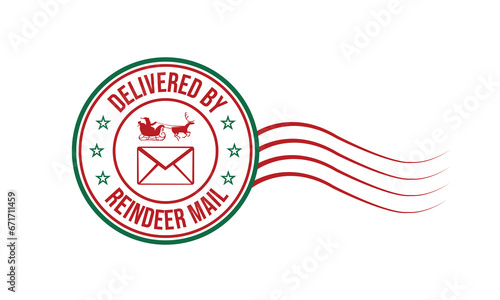 Delivered by Reindeer mail Christmas north pole rubber stamp design on white background