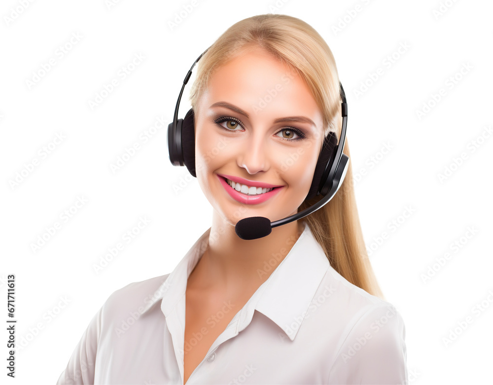 Smiling call center assistant wearing headset, cut out Smiling call center assistant wearing headset, cut out