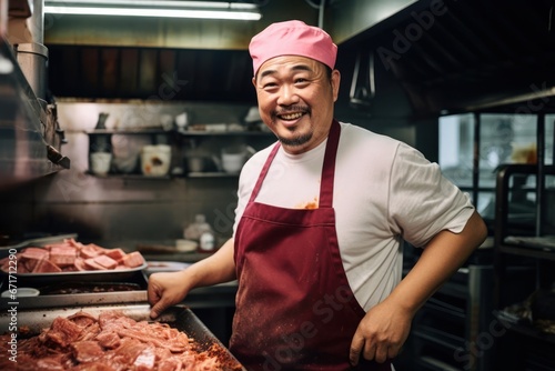 Asian Man Food Preparation Worker Job Lifestyle Backdrop Generative AI