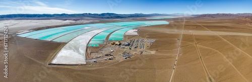 Panorama view of lithium fields / evaporation ponds in the highlands of northern Argentina, South America - a surreal, colorful landscape where batteries are born photo