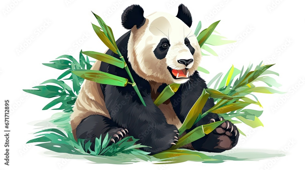 a panda bear sitting in the grass with its mouth open and tongue out ...