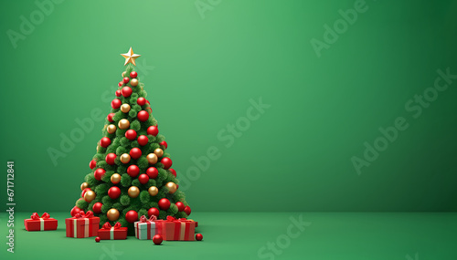 3D animation Christmas Tree on a green background