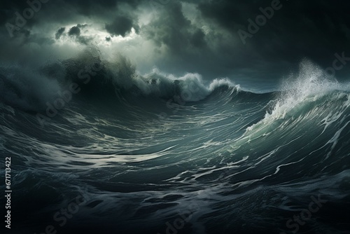Intense, gloomy sea with turbulent waves. Generative AI