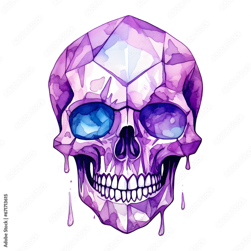 Watercolor Crystal Skull Isolated on Transparent Background, PNG Watercolor Crystal Skull Isolated on Transparent Background, PNG