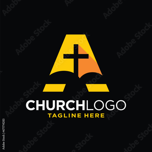 Letter A Church Logo Design Template Inspiration, Vector Illustration.