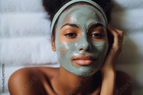 Young and Beautiful African American woman with clay facial mask
