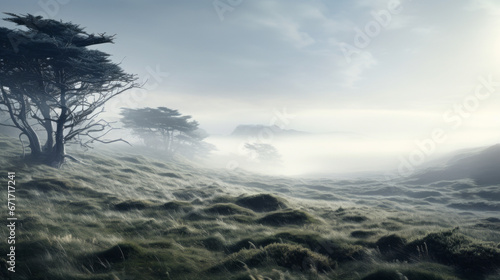 The fog slowly rolls in  enveloping the landscape in a blanket of mist