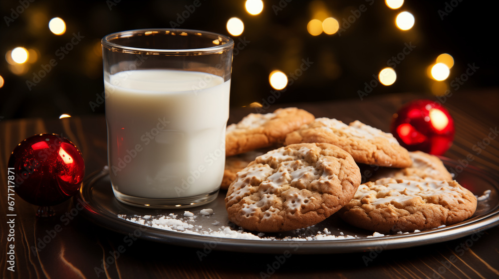 A child leaving out cookies and milk for Santa Claus on Christmas Eve, with the empty plate and presents as evidence on Christmas morning A child leaving out cookies and milk for Santa Claus on Christmas Eve, with the empty plate and presents as evidence on Christmas morning