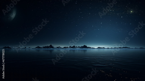 The darkness of night engulfs the horizon  the stars twinkling in the night sky like an array of diamond studs