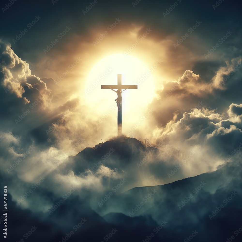 cross holly heaven crusifix jesus clouds apocalypse - ai generated cross holly heaven crusifix jesus clouds apocalypse - ai generated