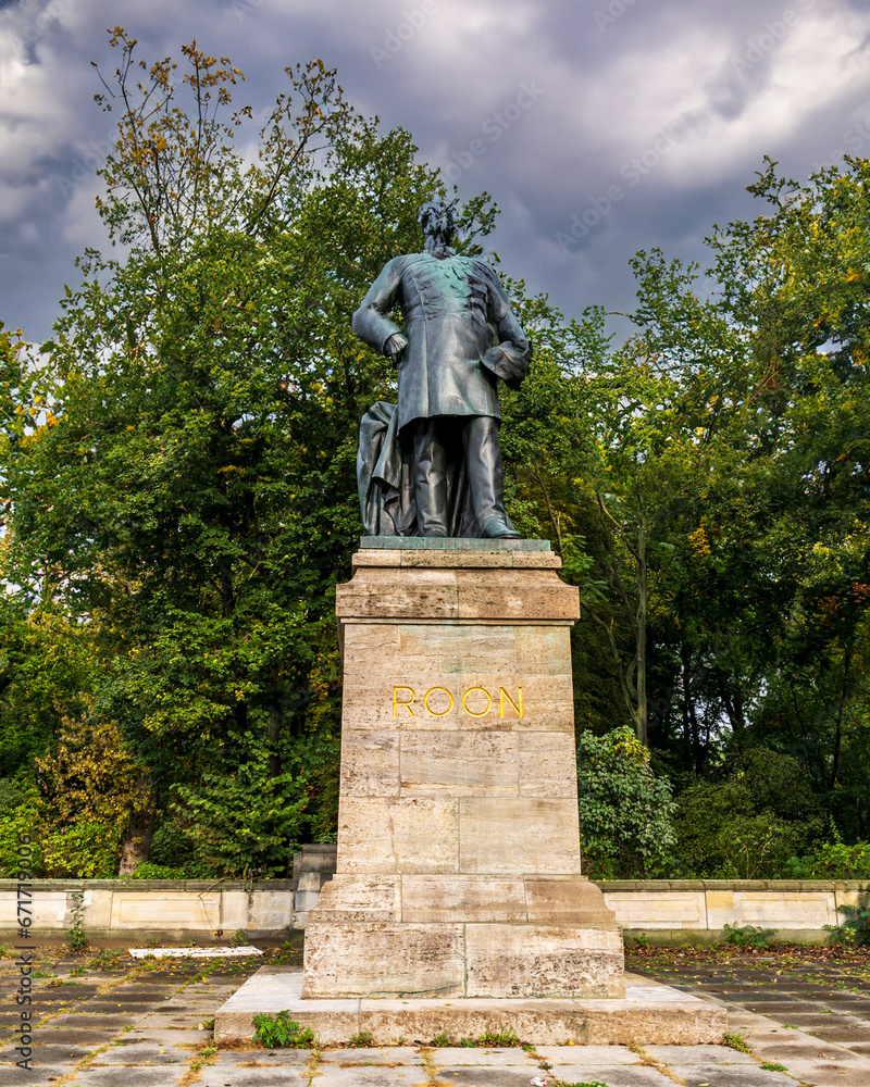 Berlin, Germany - October 25, 2023 : Roon-Denkmal statue view in Berlin