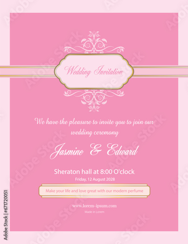 Lemonade and rose pink wedding invitation card template design vector