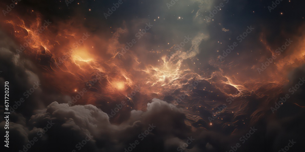 An abstract depiction of the night sky in space, adorned with clouds and stars, creating a mesmerizing. An abstract depiction of the night sky in space, adorned with clouds and stars, creating a mesmerizing.