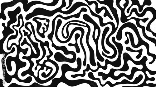 Wavy and swirled brush strokes vector pattern. Matisse curves aesthetics. Squiggles ornament. Horizontal banner with doodle bold lines. Black and white curved lines.
