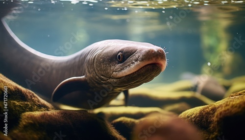 Photo of Close-Up of Majestic European Eel Swimming Gracefully in Clear Blue Water photo