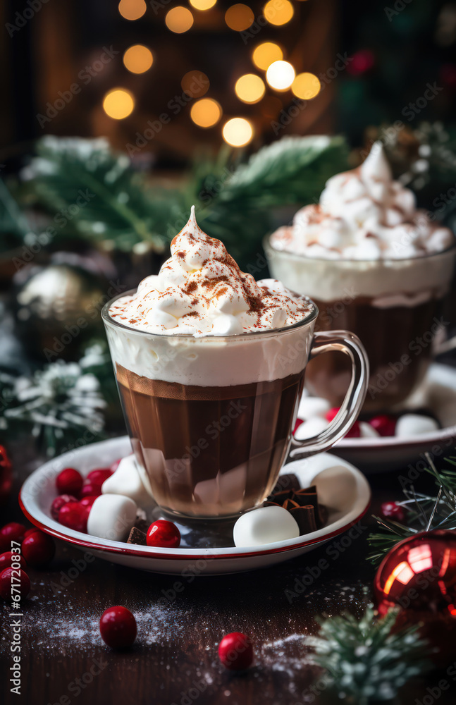 Cup of hot New Year's cocoa with marshmallows by Generative AI Cup of hot New Year's cocoa with marshmallows by Generative AI
