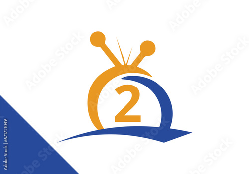 Letter 2 television Logo Design Concept. channel television TV logo vector icon illustration