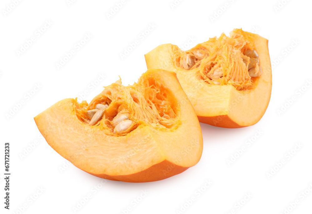 Pieces of fresh ripe pumpkin isolated on white Pieces of fresh ripe pumpkin isolated on white