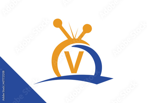 Letter V television Logo Design Concept. channel television TV logo vector icon illustration