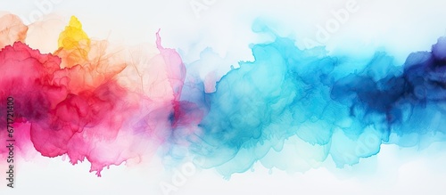 An abstract image created by hand with vibrant and lively ink and watercolor textures on a white paper background The artwork consists of paint leaks and ombre effects resulting in a colorfu © AkuAku