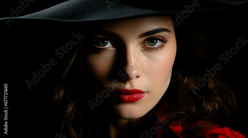 Beautiful Mysterious Woman with a Hat Wallpaper Cover Background Digital Art Card Magazine