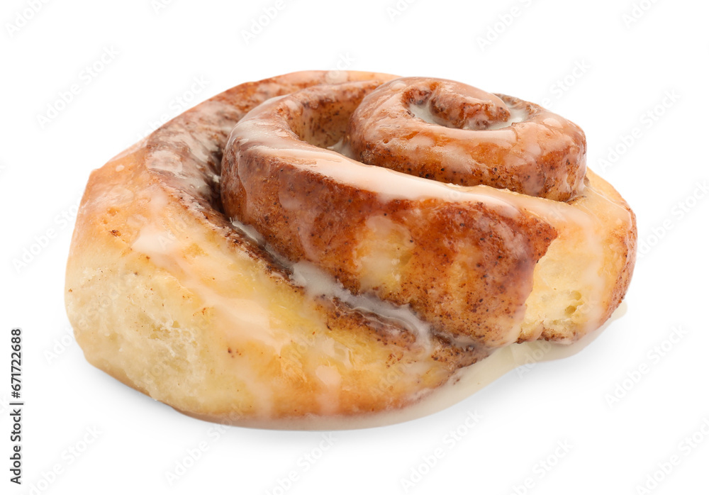 One tasty cinnamon roll isolated on white
